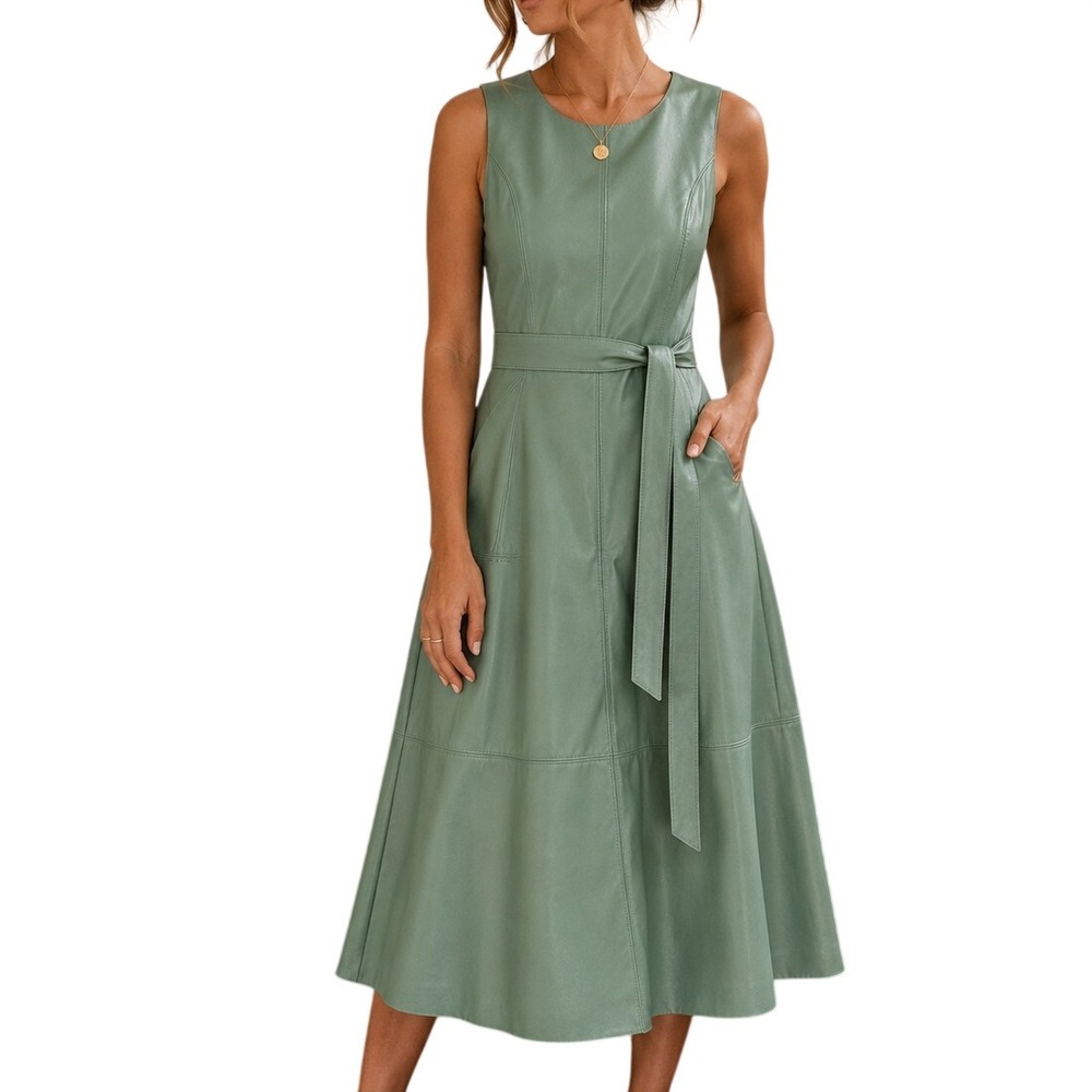 Simply Vera Vera Wang Faux Leather Midi Dress Moxie Green NWT XS WV34Y110RS1
